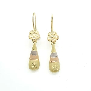 New 14k 3 color Gold Hollow eye drop Earrings for female fine gift jewelry 1.8g - Picture 1 of 12