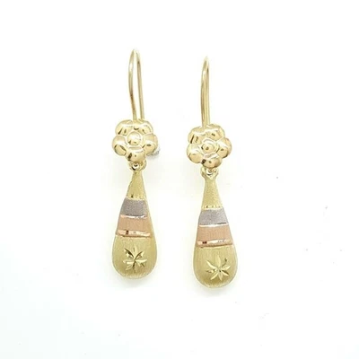 New 14k 3 color Gold Hollow eye drop Earrings for female fine gift jewelry 1.8g - Image 1 of 4
