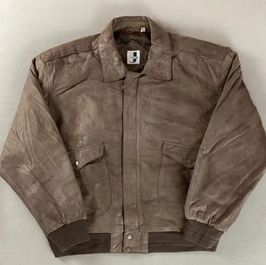 Vintage Leather Flight Jacket A2-Style Bomber Jacket Printed Lining Brown Size L - Picture 1 of 21