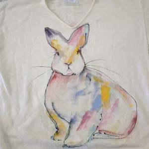 Vtg Diane Wat Design Handpainted Sweater Bunny Rabbit Shirt Size Small Med - Picture 1 of 18
