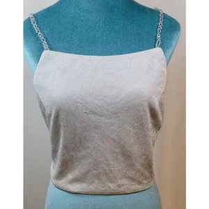 Bari Jay Top Damen Größe 10 Silber Glitzer Tie Back Punk Sexy Rockstar Vintage - Bild 1 von 8
