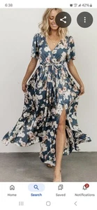 NWT Baltic Born Sicily Blue Floral Maxi Dress Kimono style Medium - Picture 1 of 12