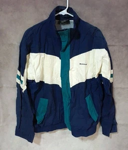 Vintage 1980s Dunlop Windbreaker Mens L Navy Blue Multicolor Pockets - Picture 1 of 6