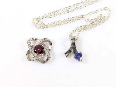 Collar Colgante Tono Plata Átomo Infinito Rubí Rojo y Colgante Cinta Azul SAQ Foto 1 de 4