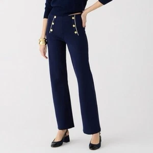 NWT J.Crew Delaney Full-Length Kick Out Sailor Sweater Pant Navy Blue Size XS - Picture 1 of 10