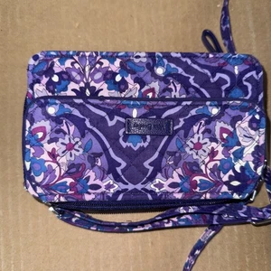 Vera Bradley Frannie Small Crossbody Purse Floral Blue Purple With Pink - Picture 1 of 6