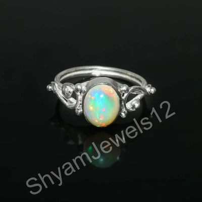 Anello In Argento Sterling Con Gemma Opale Di Fuoco Etiope Reale - Immagine 1 di 4