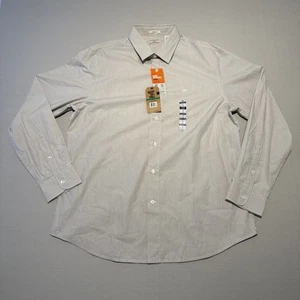 Dockers Shirt Mens Large Grey Striped Long Sleeve Classic Fit Stain Defender - Picture 1 of 11