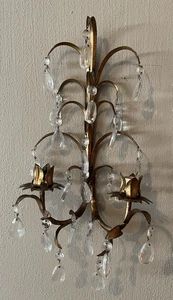 Vintage Metal Wall Sconce Candlestick Holder w/ Acrylic Jems 15 Inches Tall x 9 - Picture 1 of 16