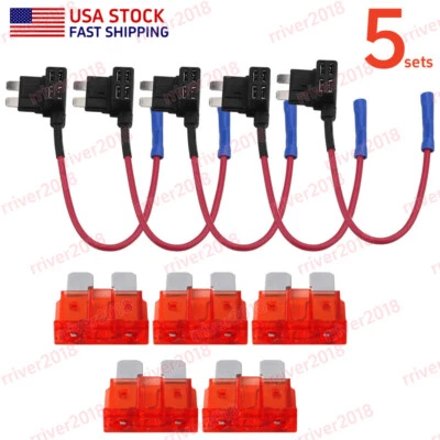 5 Sets Add-a-circuit Fuse Holder Tap Adapter with 10Amp Standard ATO ATC Fuses - Image 1 of 4