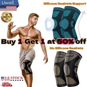 2 Knee Brace Sleeve Compression Support Sport Gym Joint Pain Arthritis Relief - Picture 1 of 29