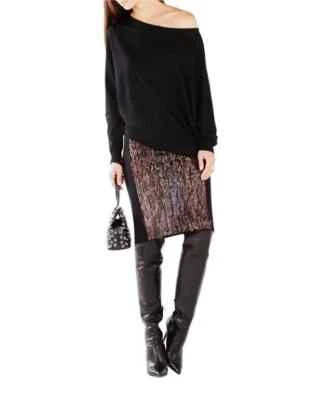 Saia lápis revestida de pele sintética BCBG MAXAZRIA US$ 198 2XS XXS camelo preto marrom - Imagem 1 de 4