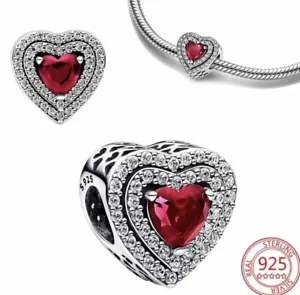 💖 Charm HERZ ROT Anhänger 925 Silber für Pandora Armband LIEBE Zirkonia 💖 - Bild 1 von 3