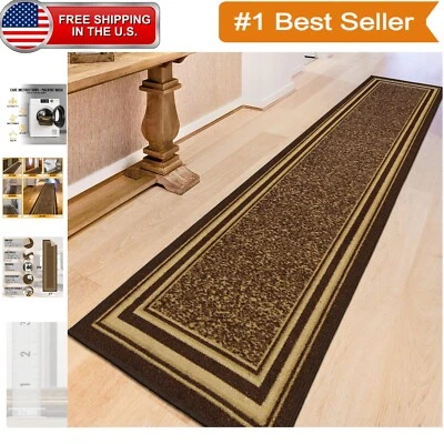 Stylish Low Pile Bordered Runner Rug - Perfect for Living Rooms & Hallways Foto 1 de 4