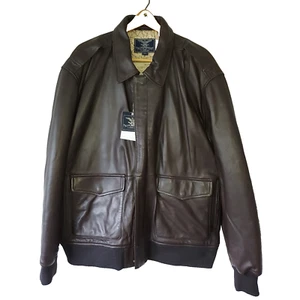 NWT Cockpit USA Men's Size 2XL Blue Eagle Brown A2 Leather Bomber Flight Jacket - Picture 1 of 23