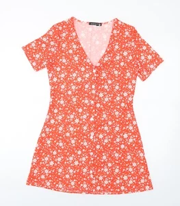 Boohoo Womens Red Polyester Blend A-Line Size 4 V-Neck - Picture 1 of 10
