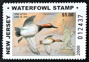 2000 New Jersey Resident Duck Stamp, #NJ17, Canvasbacks + Statue of Liberty - Picture 1 of 2