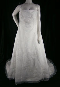 Bridal Originals White Wedding Dress 14-16 Strapless Organza Beaded Leaves New - Picture 1 of 12