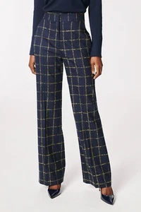 THE FOLD Alzira Navy Wool High Waist Straight Flared Leg Trouser UK 18 US 14 NEW - Picture 1 of 16