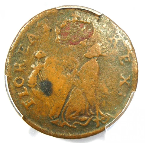 1670 New Jersey St Patrick Farthing Colonial Coin 1/4P - PCGS Fine Detail Cover