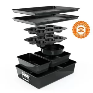 Nutrichef 8 Stk. Stapelbare Kohlenstoffstahl Backformen Sets - Antihaftbeschichtung (schwarz) - Bild 1 von 9