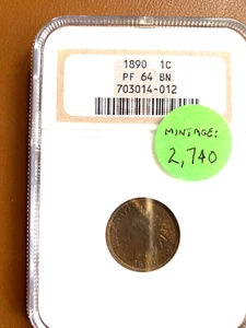 1890 INDIAN HEAD CENT NGC PF64BN PROOF - Picture 1 of 6