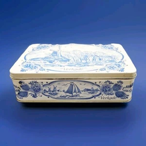 Cookie Tin Box Holland Windmill Verkade Zaandam  8" x 5" Koninklijke Lid Blue  - Picture 1 of 5
