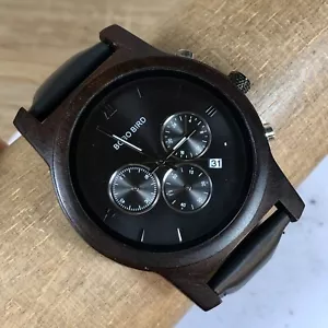 BOBO BIRD Men Black Dial Chronograph Black Leather Strap Quartz Wooden Watch 8 - Picture 1 of 14