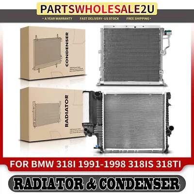 Kit de refrigeração de radiador e condensador CA para BMW 318i 91-98 318is 91-97 318ti 95-99 - Imagem 1 de 4
