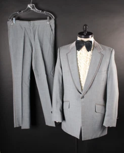 Vintage 1970s Gray Poly Velvet Formal Tuxedo Tux Mens Size 43 Long - Picture 1 of 14