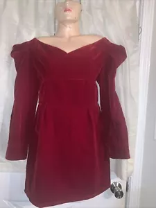 Vintage Rare Red Velvet Rose Mini Dress Size Medium - Picture 1 of 13