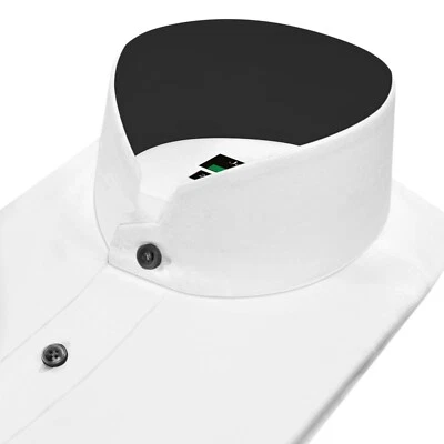 Abito da sera alto stand imperiale collo clericale uomo bianco camicia orlo a contrasto - Immagine 1 di 4