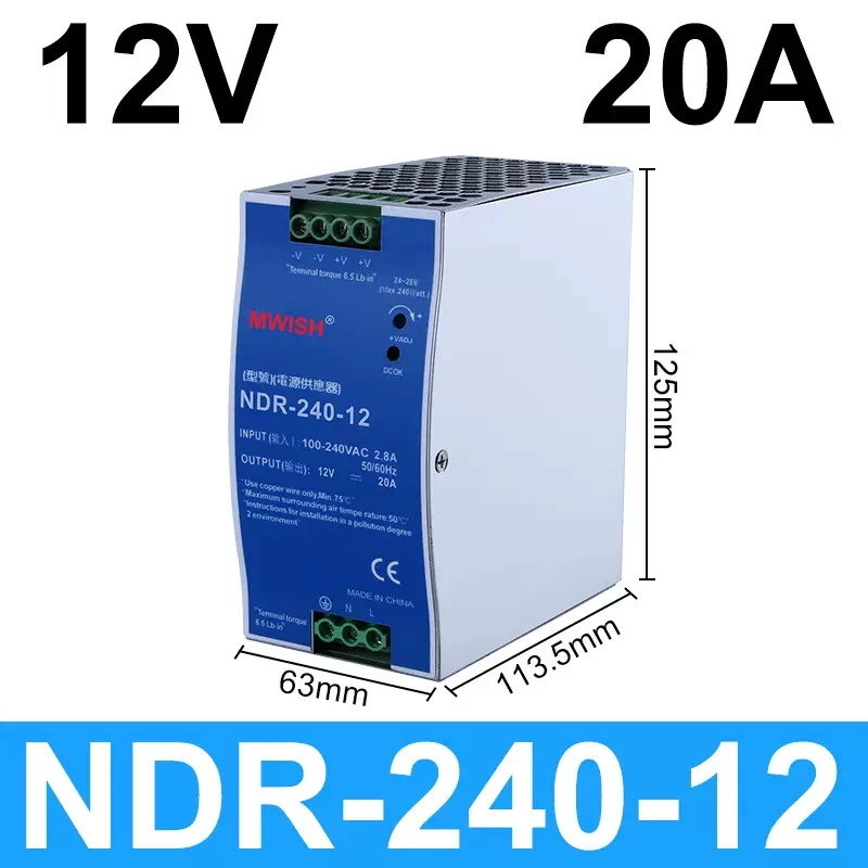 1PCS Meanwell NDR-240-12 V20A240W AC to DC track switching power supply new