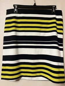 EUC Ann Taylor heavy knit Skirt Black White Yellow Striped Sz 6 waist 32 leng 19 - Picture 1 of 4