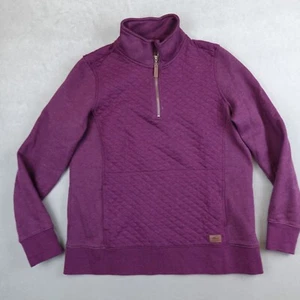 LL Bean Jacket Womes Quilted 1/4 Zip Large Red Sweatshirt Regular Fit Pockets - Picture 1 of 9
