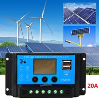 Solar Panel Charger Controller USB 12V/24V 20A LCD Intelligent Battery Regulator