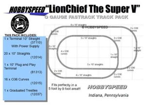 LIONEL FASTRACK LIONCHIEF SUPER V PAQUETE DE PISTA DISEÑO 5' X 9' O tren NUEVO - Imagen 1 de 2