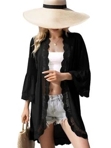 Women's Summer Lace Bell Sleeve Light Weight Kimono Cardigan - Picture 1 of 14