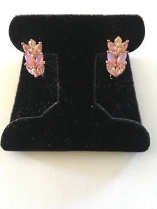 Pink Fire Opal Rose Quartz GP Leverback Earrings - Picture 1 of 2