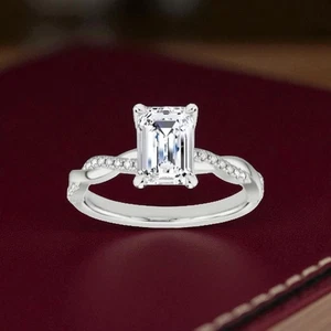 IGI Certified Lab Grown Diamond Wedding Ring 1.65 Ct Emerald Cut 14K White Gold - Picture 1 of 10