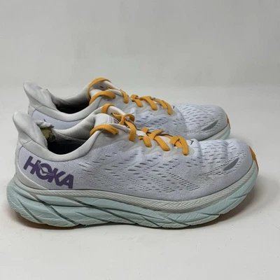 Hoka One One Clifton 8 Mujer 8 W Ancho Blanco Azul Zapatos para Correr Tenis Foto 1 de 4