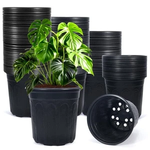 100Pcs 1 Gallon Black Nursery Pots, Soft Plastic Seedling Plant Pot with Hole... - Picture 1 of 7
