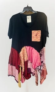 Upcycled Tunic Dress 2X Lagenlook Art To Wear Patchwork Texas Festival Ruffle. Y - Picture 1 of 7