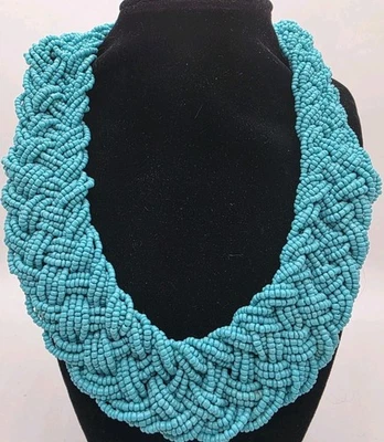 Collar Distintivo Playa Boho Costero Turquesa Cuentas de Vidrio Trenzado Multi Hilos Foto 1 de 4