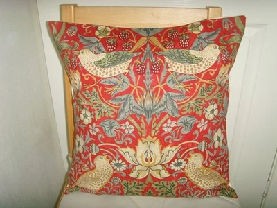 MORRIS STRAWBERRY THIEF RED MULTI   ART DECO   FABRIC CUSHION COVER  16/18  PAD - Image 1 of 4
