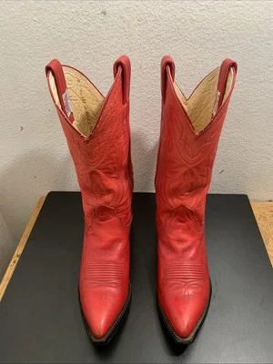 Vtg Nocona Red Leather Cowboy Boots Used Condition Women Sz 6 B - Image 1 of 4
