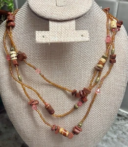 Southwestern Stone Beaded Necklace ~Agate, Pink Crystal & Red Jasper 16-19” Y - Picture 1 of 6