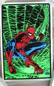 Vintage Spiderman Marvel Schwarzlicht beflockt Filz Poster 1997 23"x35" FUNKY ENT - Bild 1 von 11