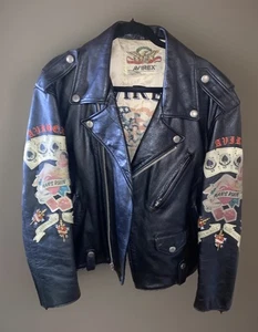 Rare Vintage Avirex Leather Biker Motorcycle Jacket Mens Medium Casino Tattoo - Picture 1 of 17