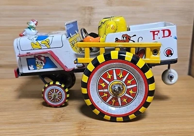 Marx Linemar 迪士尼 ~ 唐老鸭 ~ 消防车发条日本 1950 年代罕见 — 第 1/4 张图片
